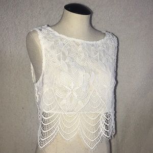 Sexy White Lace fitted ZIP-Up back Crop Top